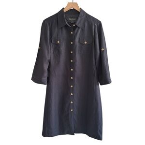 Jessica Howard Linen Blend Dress 12 Button Front Lined Office Minimalist